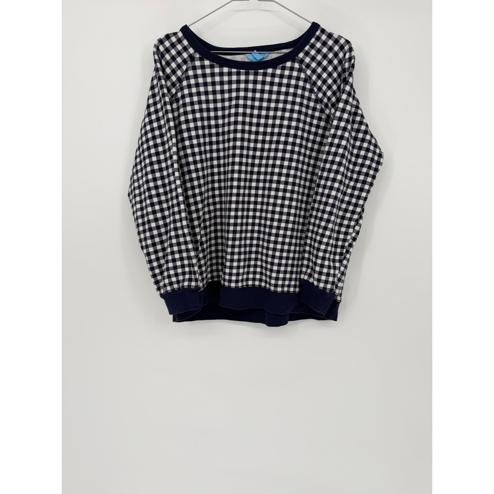 Draper James Womens Sweatshirt Gingham Cotton Navy Blue XL